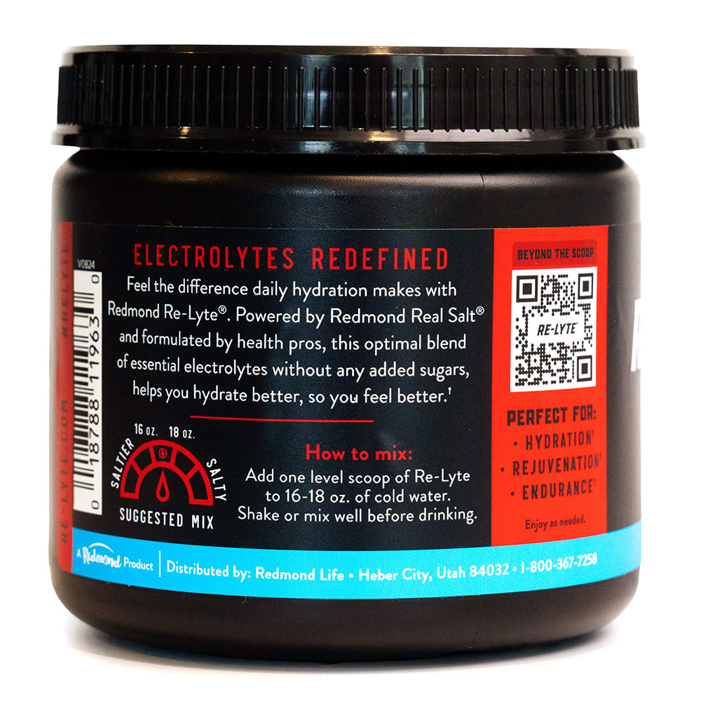 a side view of our Limited Edition, cran apple flavored re-lyte hydration electrolyte powder 60 serving jar with a white background